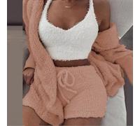 Lounge in Style - Pigiama da donna in peluche, set da 3 pezzi, con una canotta comoda e pantaloncini coordinati (L rosa)