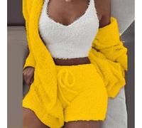 Lounge in Style - Pigiama da donna in peluche, set da 3 pezzi, include una canotta dalla vestibilità comoda e pantaloncini coordinati (XL giallo)