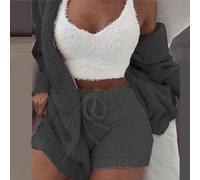 Lounge in Style - Pigiama da donna in peluche, set da 3 pezzi, include una canotta dalla vestibilità comoda e pantaloncini abbinati (XL grigio scuro)