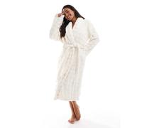 Loungeable - Bubble - Vestaglia in pile crema con collo a scialle-Bianco XL