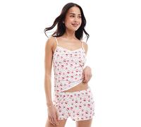 Loungeable - Completo con pantaloncini e canottiera taglio lungo in piqué con stampa di ciliegie-Multicolore 42
