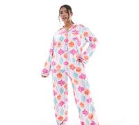 Loungeable Curve - Pigiama natalizio in jersey super morbido con top con rever, pantaloni con fondo ampio e stampa di palline natalizie-Multicolore 44