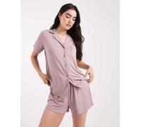 Loungeable - Pigiama color malva polvere in jersey con camicia a maniche corte e pantaloncini-Rosa 44