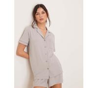Loungeable - Pigiama grigio mélange in jersey con camicia a maniche corte e pantaloncini 42