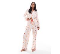 Loungeable - Pigiama in jersey super morbido con profili e stampa stile di cactus e cowboy composto da top con rever e pantaloni a fondo ampio-Multicolore 48