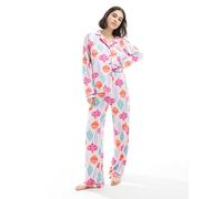 Loungeable - Pigiama natalizio in jersey super morbido con top con rever, pantaloni con fondo ampio e stampa di palline natalizie-Multicolore 48