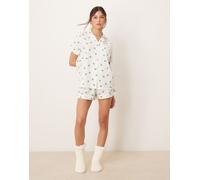 Loungeable - Pigiama plumetis con stampa di cactus composto da pantaloncini e camicia a maniche corte-Multicolore 42