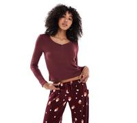 Loungeable - Set pigiama con collo serafino e pantaloni con stampa di caffellatte speziato-Multicolore 40