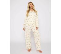 Loungeable - Set pigiama natalizio color panna con camicia abbottonata e pantaloni lunghi-Bianco XL