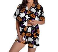 Loungewear Set da donna 2 pezzi da donna con stampa grafica in raso carino bottoni a maniche corte top pantaloncini pigiama set biancheria intima abbigliamento, Viola scuro, S
