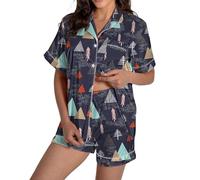 Loungewear Set da donna 2 pezzi da donna con stampa grafica in raso carino bottoni a maniche corte top pantaloncini pigiama set biancheria intima vestiti, Viola, M