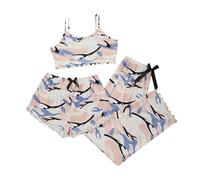 Loungewear - Set da donna da 3 pezzi, senza maniche, con biancheria intima, biancheria intima e pantaloni lunghi, per la casa, con stampa, mimetico, XXXL
