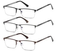 LOUOL READERS 3 occhiali da lettura con luce blu, mezza cornice, cerniera a molla, Nero, gomma e marrone, 2.50