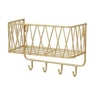 Lousme - Appendiabiti da parete con ripiani galleggianti, con ganci per ingresso, camera da letto, cucina, bagno, 24,5 x 19 x 12 cm, colore: oro