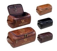 Lousrion Borsa da barba personalizzata in pelle PU per uomo, borsa da toilette con iniziale incisa al laser, regalo ideale per la festa del papà, compleanno, Natale, Marrone, Taglia unica, Retro