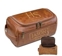 Lousrion Borsa da toilette in pelle con incisione personalizzata per uomo, kit da viaggio personalizzato per marito, papà, testimoni dello sposo, festa del papà, Marrone chiaro, One Size, Vintage