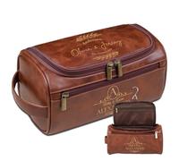 Lousrion Borsa da toilette in pelle personalizzata da uomo, con incisione personalizzata, organizer da viaggio, regalo per testimoni dello sposo, papà, marito, festa del papà, Marrone, Taglia unica