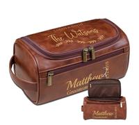 Lousrion Borsa da toilette in pelle personalizzata per uomini, borsa da viaggio con nome personalizzato iniziale per la rasatura regalo per papà, marito, fidanzato, San Valentino, Marrone, One Size