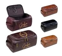 Lousrion Borsa da toilette in pelle personalizzata per uomo, incisione personalizzata da viaggio, kit dopp regalo per marito, papà, San Valentino, Caff蠳curo, One Size, Vintage