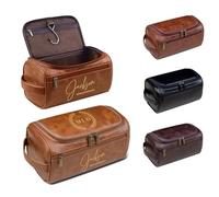 Lousrion Borsa da toilette in pelle personalizzata per uomo, incisione personalizzata da viaggio, kit dopp regalo per marito, papà, San Valentino, Marrone chiaro, One Size, Vintage