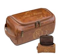 Lousrion Borsa da toilette personalizzata da uomo, in pelle, kit Dopp con incisione, regalo ideale per papà, marito, testimoni dello sposo, compleanno, Natale, festa del papà, Marrone chiaro, Taglia