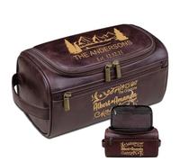 Lousrion Kit Dopp in pelle personalizzato con nome e messaggio incisi, borsa da toilette personalizzata per uomo, regalo di compleanno per la festa del papà, Caff蠳curo, Taglia unica, Retro
