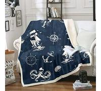 Loussiesd Anchor Decor coperta tema nautico coperta coperta coperta conforto modello bussola copertura per culla letto adolescenti leggera Sea Adventure Sherpa coperta 152,4 x 200,7 cm reversibile