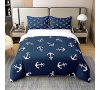Loussiesd Anchor - Set copripiumino in 100% cotone, per letto super king size, decorazione per la casa, set di biancheria da letto blu a tema oceano nautico