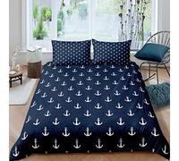 Loussiesd Anchor - Set di biancheria da letto matrimoniale, 3 pezzi, con ancora nautica, con copripiumino, colore blu brillante, con ancora nave, vita marina, copriletti decorativi morbidi e ragazze