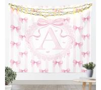 Loussiesd Arazzo con fiocco rosa e bianco a righe, grande, 147 x 200 cm, coperta da appendere alla parete per soggiorno, camera da letto, principessa sognante, decorazione per la casa