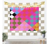 Loussiesd Arazzo geometrico a scacchi retrò rosa beige marrone plaid arte da parete a scacchiera estetica moderna coperta da appendere alla parete per soggiorno camera da letto grigio decorazione per