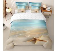 Loussiesd Beach Paesaggio Singolo Biancheria da letto 7 pezzi Ocean | Morbida biancheria da letto con 1 copripiumino, 1 lenzuolo con angoli, 1 lenzuolo piano, 2 federe, 2 federe per cuscini