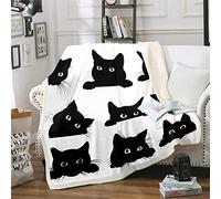 Loussiesd Black Cat Fuzzy Coperta per bambini Carino Pet Cats Coperta in pile Kawaii Kitten Coperta e copriletto super morbido accogliente animale Sherpa coperta matrimoniale 152 x 190 cm