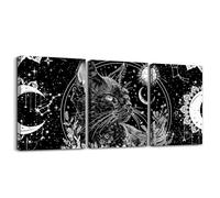 Loussiesd Boho Cat Bagno Wall Art per la decorazione della casa 40 x 30 cm3pcs Sole Luna Animali 3 Pezzi Tela Arte da Parete per Soggiorno Gattino Decorazione Ufficio Decorazioni da Parete Poster