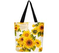 Loussiesd Borsa tote in tela con girasole, 50 x 40 cm, da donna, con stampa floreale, riutilizzabile, per shopping, palestra, motivo fiori gialli, borsa da viaggio da spiaggia botanica, giallo e