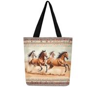Loussiesd Borse di tela di canapa di coniglio per le donne regali Buuny floreale fiore borse a tracolla di grande capacità, Marrone, 50x40cm