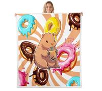 Loussiesd Capybara Coperta in pile Sherpa per bambini, donne e uomini, in peluche, con capybara, 228 x 228 cm, ciambelle per letto, divano, sedia, soggiorno, camera da letto