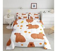 Loussiesd Cartoon Capybara Comforter Set arancione Capybara Comforter Set per bambini divertente carino Capybara Comforter Kawaii Animal Set Trapunta traspirante Set 2 pezzi 135x200cm