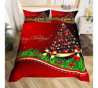 Loussiesd Colore Albero di Natal Rosso Bambini Biancheria da letto Tema Natale Buon Natale Copripiumino Set Donne Adulti Adulti Camera Decorazione