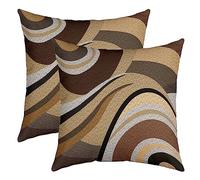 Loussiesd Confezione da 2 federe decorative per cuscini, motivo geometrico, morbide, a righe, marrone, grigio, quadrate, per divano, camera da letto, soggiorno, arte moderna, 50 x 50 cm