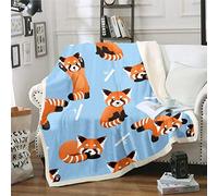 Loussiesd Coperta a forma di panda rossa,con motivo animale,con a panda in pile,fauna selvatica,per la stanza dei bambini,coperta sfocata,150 x 150 cm,colore: blu