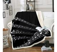 Loussiesd Coperta con note musicali, motivo personale, sherpa, per adulti, musica classica, a tema, coperta in pile in bianco e nero, decorazione della stanza, 76,2 x 101,6 cm
