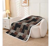 Loussiesd Coperta con stampa leopardata marrone e nera, stile selvaggio e alla moda, in pile Sherpa, accogliente, pelosa, calda e pelosa, con stampa animalier, 76 x 101 cm, per letto, divano