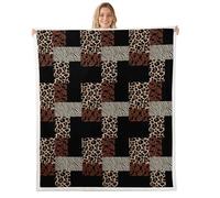 Loussiesd Coperta con stampa leopardata marrone e nera, stile selvaggio e alla moda, in pile Sherpa, accogliente, pelosa, calda, con stampa animalier, per letto matrimoniale, 228 x 228 cm, per letto