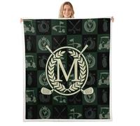 Loussiesd Coperta da golf alla moda a tema sportivo in morbido pile Sherpa accogliente peloso peluche caldo personalizzato iniziale M peloso peluche tiro monogramma regina 228 x 228 cm palla gioco per