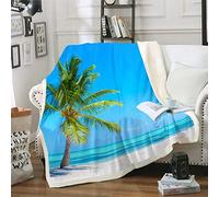 Loussiesd Coperta da Spiaggia Hawaiian - Coperta Sherpa Oceano per Divano, Letto, Sofà - Pile Stampato Mare - Coperta Soffice con Palme Tropicali - Decorazione per Vacanze Estive - Singola - 127x152cm