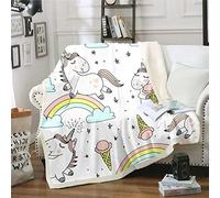 Loussiesd Coperta fantasia unicorno Sherpa Dreamy Horse stampato coperta per divano da viaggio divano carino cartone animato animale coperta in pile ultra morbida arcobaleno sfocato coperta