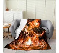 Loussiesd Coperta in flanella con drago, pelosa, a tema mostro magico, per ragazzi e ragazze, motivo animali della giungla arancione, leggera, 101 x 127 cm, per letto, divano, sedia, soggiorno