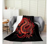Loussiesd Coperta in flanella con drago, stile anime giapponese, 228 x 228 cm, medievale, per tutte le stagioni, per divano, letto, divano, camera da letto
