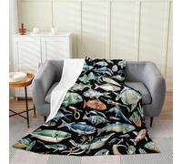 Loussiesd Coperta in flanella con pesce spada Marlin, 127 x 152 cm, per pesca e caccia, per tutte le stagioni, natura, animali marini, per divano letto e divano